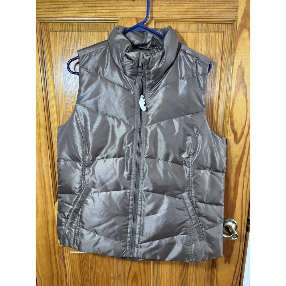 Lands End Down Puffer Vest Women's Size Large Brown Metallic Zip Front Pockets